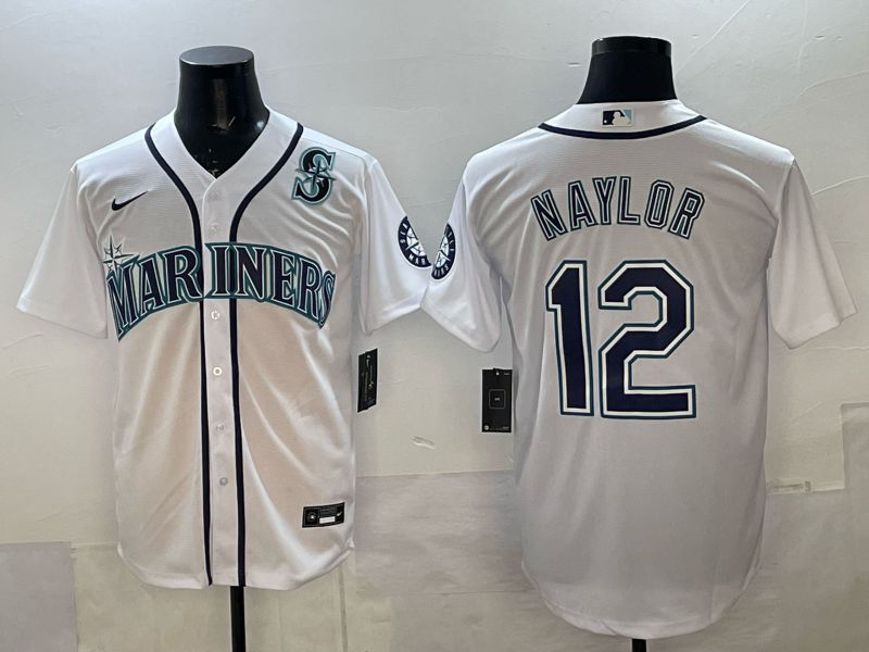 Men 2025 Nike Seattle Mariners #12 Naylor White Game MLB Jersey 07